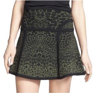 DVF Olive Green Reptile Animal Patterned Flote A-Line Mini Skirt Size Small